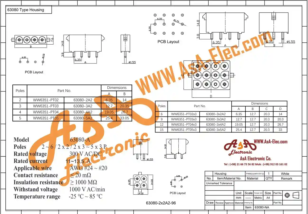 کانکتور 3*1 پین نر صاف L6.3 (CF) 6.35mm